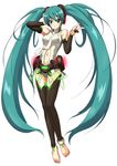  aki1up anklet aqua_eyes aqua_hair barefoot bridal_gauntlets full_body hatsune_miku hatsune_miku_(append) highres jewelry long_hair navel necktie simple_background solo standing thigh_gap thighhighs twintails very_long_hair vocaloid vocaloid_append 