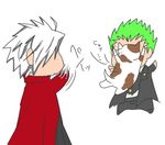  bad_id bad_pixiv_id blazblue cat green_hair multiple_boys ragna_the_bloodedge white_hair yuuki_terumi 