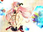  aqua_eyes bad_id bad_pixiv_id flower glove_in_mouth gloves hair_flower hair_ornament ichinose_(sorario) long_hair megurine_luka mouth_hold navel pink_hair shorts solo suspenders vocaloid 