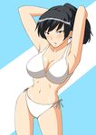  amagami armpits bikini black_eyes black_hair breasts cleavage large_breasts midriff navel ponytail shouji_nigou side-tie_bikini solo swimsuit tsukahara_hibiki 