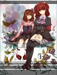  bad_id bad_pixiv_id brown_hair crown dress frills highres multiple_girls red_hair skirt thighhighs umineko_no_naku_koro_ni ushiromiya0715 ushiromiya_ange ushiromiya_maria 