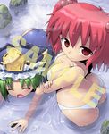  bikini breasts butt_crack cleavage green_hair hair_bobbles hair_ornament hat kurogarasu medium_breasts multiple_girls onozuka_komachi red_eyes red_hair sample shiki_eiki short_hair swimsuit touhou two_side_up 