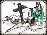  android bug cable calne_ca checkered checkered_floor chibi_karu-san claws cosplay cross crustacean gears green_hair hatsune_miku hatsune_miku_(cosplay) horror_(theme) insect isopod maeda_koutarou moth multiple_girls original perspective skull vocaloid 