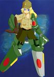  aircraft airplane blonde_hair blue_eyes flat_chest hat highres imperial_japanese_army jun_matsu ki-61_hien long_hair mecha_musume military military_uniform propeller solo star uniform world_war_ii 