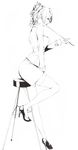  copyright_request full_body greyscale high_heels kiseru legs monochrome pipe shoes solo sousou_(sousouworks) stool thighhighs 
