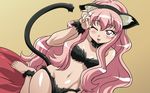  animal_ears blush cat_ears duplicate flat_chest highres long_hair louise_francoise_le_blanc_de_la_valliere navel one_eye_closed paw_pose pink_eyes pink_hair pose solo tail vector_trace zero_no_tsukaima 