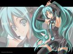  aqua_hair armpits arms_up hatsune_miku highres long_hair nohito solo thighhighs twintails very_long_hair vocaloid zoom_layer 
