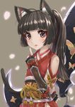  animal_ears black_hair blue_eyes cat_ears cat_tail elin_(tera) highres hyouta_(yoneya) japanese_clothes kimono long_hair ponytail shuriken solo tail tera_online 