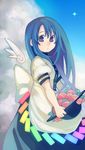  anarogumaaa bad_id bad_pixiv_id blue_hair food fruit hat hat_basket hinanawi_tenshi long_hair mini_wings peach solo touhou wings 