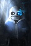  animated_skeleton bone clothing glowing glowing_eyes grin hoodie korhiper looking_at_viewer not_furry sans_(undertale) skeleton snow tree undead undertale video_games 