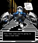  animated_skeleton blue_eyes bone clothing dialogue gaster_blaster grin hoodie korhiper looking_at_viewer not_furry sans_(undertale) skeleton slippers text undead undertale video_games 