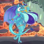  2019 absurd_res anthro big_breasts blues64 breasts clothing digital_media_(artwork) dragon female friendship_is_magic gold_(metal) hi_res horn huge_breasts hyper hyper_breasts mr.pink my_little_pony nipple_bulge non-mammal_breasts princess_ember_(mlp) solo wings 