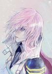  1girl artist_request asymmetrical_hair blue_eyes final_fantasy final_fantasy_xiii hair_over_one_eye lightning_farron pink_hair popped_collar solo square_enix upper_body 