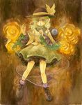  boots bow flower green_eyes green_hair hat hat_bow heart heart_of_string komeiji_koishi rose shiroma_(mamiko) solo touhou yellow_flower yellow_rose 