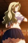  1girl ass blonde_hair green_eyes helter_skelter highres kagami_fubuki long_hair no_panties school_uniform screencap stitched third-party_edit 