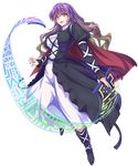  boots breasts brown_eyes brown_hair cape dress full_body gradient_hair highres hijiri_byakuren large_breasts layered_dress long_hair multicolored_hair purple_hair slit_pupils solo sorcerer's_sutra_scroll tachi-e touhou transparent_background zephid 