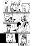  2girls admiral_(kantai_collection) bismarck_(kantai_collection) comic greyscale harunatsu_akito headwear_removed highres kantai_collection monochrome multiple_girls translated z3_max_schultz_(kantai_collection) 