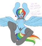  blush breasts clothing elzzombie equine friendship_is_magic hair mammal multicolored_hair my_little_pony pegasus pussy rainbow_dash_(mlp) tight_clothing tongue tongue_out wings 