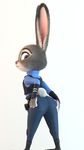  2016 3d_(artwork) absurd_res big_butt butt clothing cute digital_media_(artwork) disney fur grey_fur hand_on_butt hi_res iliketurtles65 invalid_tag judy_hopps lagomorph looking_back mammal multicolored_fur police pose purple_eyes rabbit simple_background tight_clothing tight_pants white_background wide_hips zootopia 