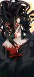  blood bloodborne doll_joints dress dress_lift from_software highres looking_at_viewer monster moon moon_presence panties plain_doll red_panties spoilers sticky_(stickysheep) tentacles thighhighs underwear 