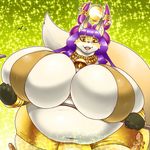  abstract_background big_breasts breasts canine clothed clothing concon-collector egyptian_clothing female fox hair huge_breasts macro mammal no3512 obese overweight purple_hair skimpy solo voluptuous wide_hips 