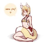  animal_ears blonde_hair bra english fire_emblem fire_emblem_if fox_ears fox_tail full_body heart kinu_(fire_emblem_if) looking_at_viewer multicolored_hair smile solo spewing_mews spoken_heart tail underwear white_background yellow_eyes 