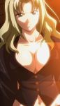  1girl angry blonde_hair breasts cleavage green_eyes helter_skelter highres jacket kagami_fubuki large_breasts screencap stitched third-party_edit 