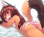  1girl 24cakes ass blush breasts furry long_hair looking_back open_mouth panties shiny_hair shiny_skin tail tongue 