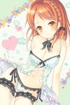  babydoll black_ribbon blush braid breasts cleavage collarbone crown diamond_(symbol) frilled_panties frills hair_ribbon harukaruha heart highres houjou_karen idolmaster idolmaster_cinderella_girls key leg_garter long_hair looking_at_viewer medium_breasts navel off_shoulder orange_eyes orange_hair panties ribbon single_braid smile solo underwear 