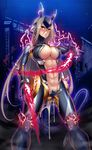  1girl abs alca_steele armor artist_request blush breasts brown_hair cleavage cyborg energy erect_nipples female large_breasts long_hair looking_at_viewer navel parted_lips red_eyes saliva shindou_l solo standing sweat tail taimanin_asagi taimanin_asagi_battle_arena very_long_hair 