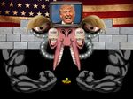  biceps big_muscles blonde_hair brick donald_trump hair hat human male mammal monster muscular photoshop_flowey politics sombrero stars_and_stripes television undertale united_states_of_america unknown_artist video_games wall 