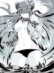  artist_name breasts claws cowboy_shot double_bun gauntlets greyscale highres kantai_collection large_breasts light_cruiser_oni long_hair looking_at_viewer materia_(0405) monochrome navel shinkaisei-kan solo 