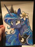  2016 crown dennyvixen equine eyeshadow female flower friendship_is_magic horn jewelry makeup mammal my_little_pony necklace plant princess_luna_(mlp) solo sparkles tongue tongue_out traditional_media_(artwork) unicorn 