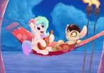  2016 celestiathegreatest discord_(mlp) draconequus equine fire friendship_is_magic hammock horn lying mammal my_little_pony night princess_celestia_(mlp) star tiki_torch torch ukulele winged_unicorn wings young 