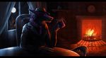  blue_eyes clock cup curtains detailed_background fireplace fur hat inside lootz male moon night oneminutesketch purple_fur sergal solo suit table window 