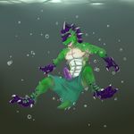 aggrobadger bulge clothes_rip clothing dragon erection eyewear goggles invalid_tag lizard male monster reptile scalie swimsuit transformation underwater water webbed_feet 