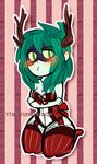  adventure_time antlers big_thighs blush bow breasts christmas clothing corset eye_mask green_eyes green_sclera green_skin holidays horn huntress_wizard leaf leaf_hair legwear looking_at_viewer lythweird stockings wide_hips 