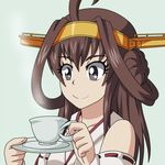  ahoge animated animated_gif blush bocodamondo cup double_bun ecstasy foodgasm hairband headgear heart heart-shaped_pupils kantai_collection kongou_(kantai_collection) lowres nontraditional_miko plate solo symbol-shaped_pupils teacup 