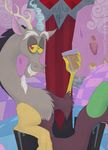  2011 antlers celestiathegreatest chair chocolate_milk discord_(mlp) draconequus fangs friendship_is_magic horn house male my_little_pony red_eyes sitting solo throne 