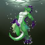  aggrobadger bulge clothes_rip clothing cum cumshot dragon erection eyewear goggles lizard male monster orgasm penis reptile scalie swimsuit transformation underwater water 