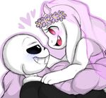  &lt;3 black_suit blush bone caprine clothing dress friisans goat mammal monster pink_eyes sans_(undertale) skeleton skull smile toriel underswap undertale video_games 