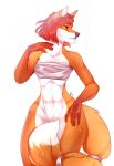  2019 anthro bottomless canid canine clothed clothing digital_media_(artwork) female fox fur hair kristiana_puff mammal navel orange_fur orange_hair red_hair simple_background solo white_background white_fur wide_hips 