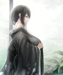  black_hair brown_eyes japanese_clothes kikivi long_hair original solo undressing 