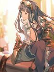  black_eyes black_hair black_legwear gloves goggles goggles_on_head granblue_fantasy jessica_(granblue_fantasy) long_hair smile solo taroji thighhighs white_gloves 