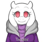  boss_monster caprine clothed clothing female friisans fur goat hoodie horn mammal pink_eyes simple_background solo switchtale text toriel undertale video_games white_fur 