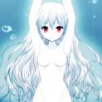  armpits arms_up bad_id bad_pixiv_id blue_background breasts bubble groin long_hair looking_at_viewer mio_yanagihara navel no_nipples nude original parted_lips red_eyes silver_hair small_breasts solo underwater upper_body very_long_hair wavy_hair white_skin 