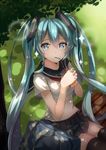  absurdres aqua_eyes aqua_hair drinking drinking_straw hatsune_miku highres lingyan_heiye long_hair looking_at_viewer school_uniform serafuku sitting skirt solo thighhighs twintails very_long_hair vocaloid 