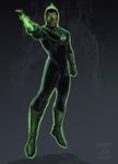  black_hair bodysuit dark_skin dc_comics full_body gloves glowing glowing_eyes green_eyes green_lantern green_lantern_(series) john_stewart male_focus ring solo 