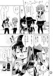  2girls akatsuki_(kantai_collection) blush closed_eyes comic dock eating fang greyscale ikazuchi_(kantai_collection) kantai_collection long_hair minimaru monochrome multiple_girls neckerchief open_mouth pantyhose school_uniform serafuku short_hair sitting skirt smile spoken_exclamation_mark translated 