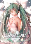  bare_shoulders character_name choker copyright_name dress flower green_eyes green_hair hatsune_miku lips long_hair looking_at_viewer mouyijun rose solo twintails very_long_hair vocaloid wedding_dress white_flower white_rose 